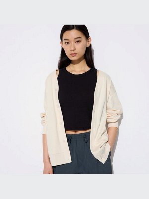 UNIQLO AIRism - хлопковый кардиган унисекс с боковыми карманами - 09 BLACK