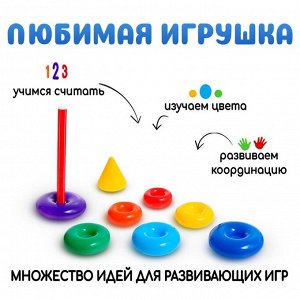 Пирамидка детская, развивающие задания, 7 колец, с конусом
