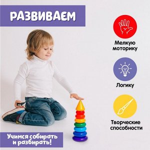 Пирамидка детская, развивающие задания, 7 колец, с конусом