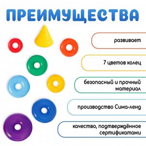 Пирамидка детская, 7 колец, с конусом