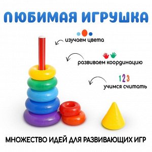 Пирамидка детская, 7 колец, с конусом