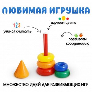 Пирамидка детская, 5 колец с конусом