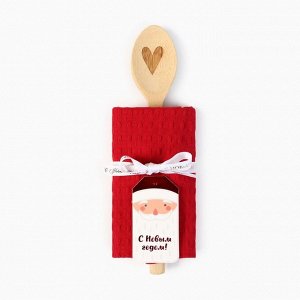 Набор подарочный Доляна From Santa: бордовый, полотенце 35x60 см, хлопок 100%, ваф 220 г/м²