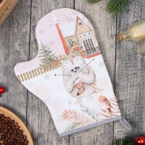 Варежка-прихватка новогодняя «Этель. Звери в городе» 20x28 см, 100% хлопок, ватин 250 г/м²