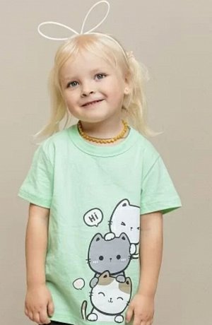 Футболка детская с коротким рукавом для девочки цвет Салатовый