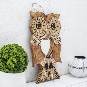 Зеркальное панно «Сова с сердцем», 1.3x14x24 см, дерево