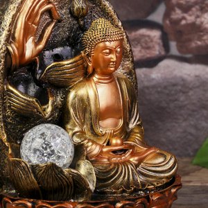 Фонтан настольный от сети, подсветка "Будда с жемчужиной" 28х19,5х19,5 см