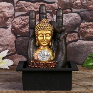 Фонтан настольный от сети, подсветка "Будда и рука" 35х20х25 см