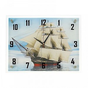 Часы настенные, серия: Море, "Корабль", стекло, 35х45 см, микс
