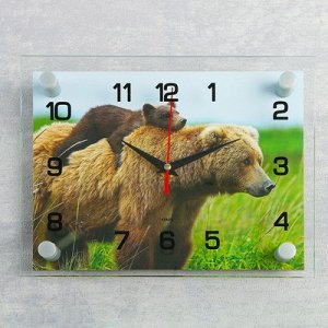 Часы настенные, серия: Животный мир, "Медведица с медвежонком", 20х26 см микс
