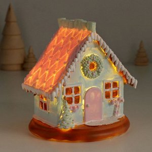 Фигурка светящаяся «Пряничный домик с ёлочкой», зефирный, 12.5x12.5x12.5 см