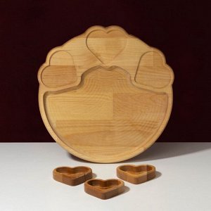 Набор деревянной посуды Adelica, менажница с 3 соусниками, 30x28x1,8 см, в подарочной коробке, берёза