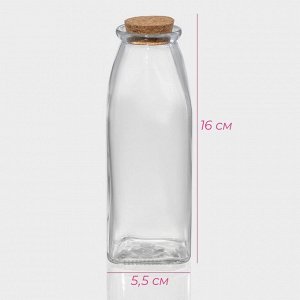 Бутылка для соусов и масла Доляна «Парфе», 350 мл, 5.5*16 см, с пробковой крышкой, стекло, прозрачная