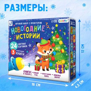 Игровой набор с проектором «Новогодние истории», 3 книжки со сказками, 3 слайда, 24 картинки