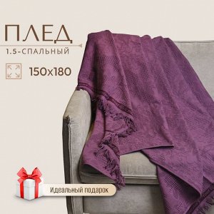 Плед 1.5-спальный, 150х180 см, 100% хлопок, Barkas, Green Days, фиолетовый, AI-2209003