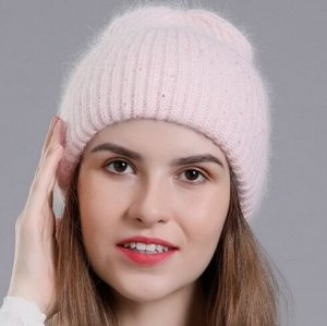 Шерстяная шапка с высоким подворотом с добавлением кроличьей шерсти, серая