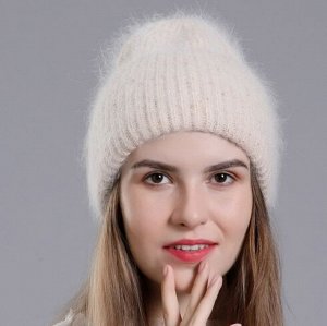 Шерстяная шапка с высоким подворотом с добавлением кроличьей шерсти, темно синяя