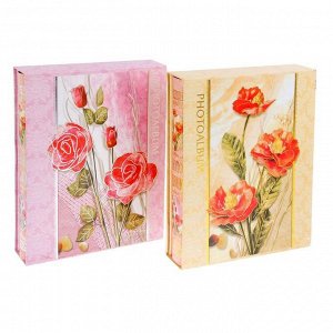 Фотоальбом на 200 фото 13х18 см "Куст розы" золотая обводка в коробке МИКС 29,5х23х5,5 см
