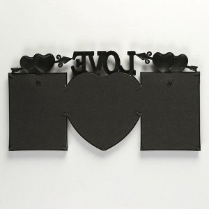Фоторамка пластик на 3 фото 13х18 см "Любовь - двойное сердце" чёрная 26х50,5 см