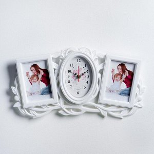 Часы настенные, серия: Фото, "Веточка", 2 фоторамки, белые, 24х48 см, микс