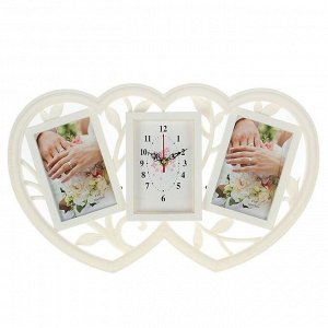 Часы настенные, серия: Фото, "Сердечки", белые, 2 фоторамки, 29х47 см, микс