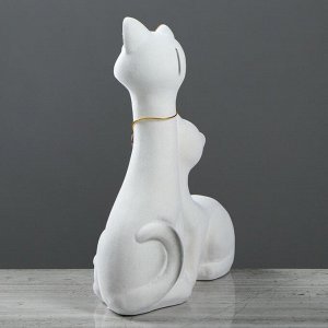 Копилка "Кот Семья", покрытие флок, белая, 34 см