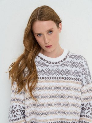 Джемпер женский 9242-94183   501/397/5200785 белый/тёплый серо-коричневый/латте