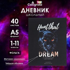 Дневник школьный для 1-11 классов HUNT THAT DREAM, твёрдая обложка, матовая ламинация, фольгирование, 40 листов