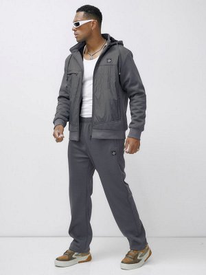 Спортивный костюм мужской зимний с начесом серого цвета 7336Sr