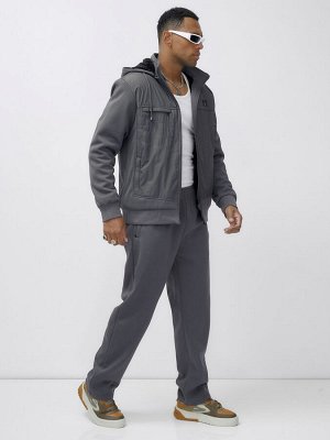 Спортивный костюм мужской зимний с начесом серого цвета 7336Sr