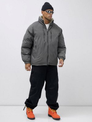 Куртка двухсторонняя мужская молодежная зимняя серого цвета 25308Sr