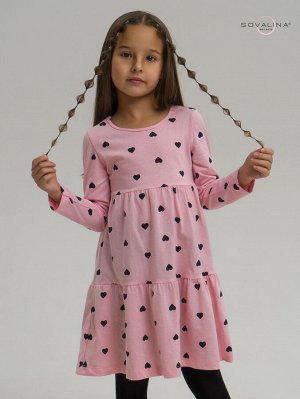 Платье Тиана черные сердечки на розовом