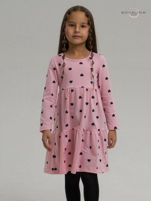 Платье Тиана черные сердечки на розовом
