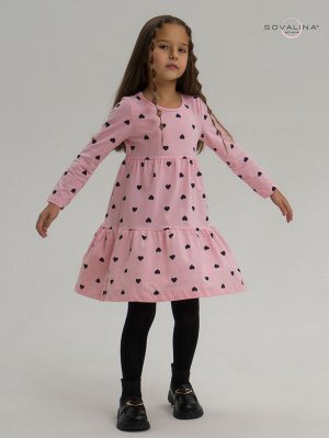 Платье Тиана черные сердечки на розовом