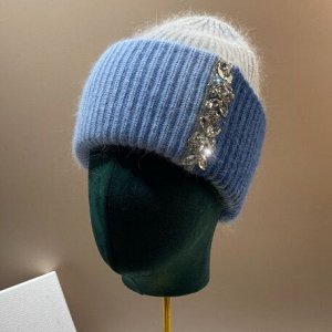 Вязаная шапка с декором из страз с добавлением кроличьей шерсти, розовая