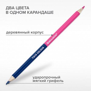 Карандаши цветные двусторонние BRАUBERG PREMIUM TWIN COLOUR, 12 штук = 24 цвета