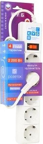 Фильтр-удлинитель Power Cube B 1,9 м 5 розеток (белый) 10А/2,2кВт (Откр. упаковка)