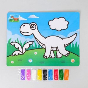 Фреска с цветным основанием "Динозавр" 9 цветов песка по 2 г