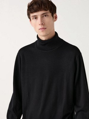 UNIQLO - тонкий свитер из шерсти мериноса с высоким воротником - 09 BLACK
