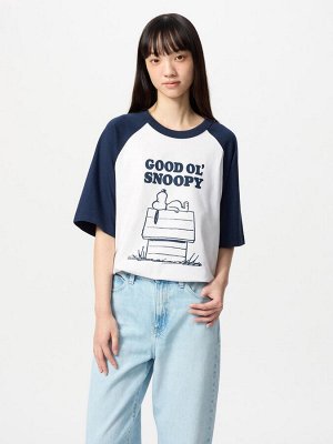 UNIQLO - хлопковая футболка колорблок Peanuts - 69 NAVY