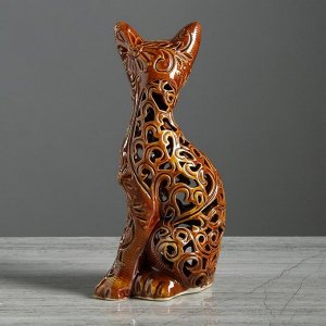 Статуэтка "Кот", коричневая, резка, 23 см