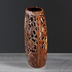 Ваза керамика настольная "Классик", коричневая, резка, 20 см