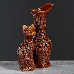 Ваза настольная "Кот с кувшином", резка, 22 см, керамика