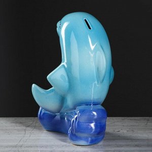 Копилка "Дельфин", глазурь, синий цвет, 25 см