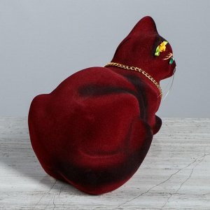 Копилка "Кошка Ляля", флок, бордовая, 12 см
