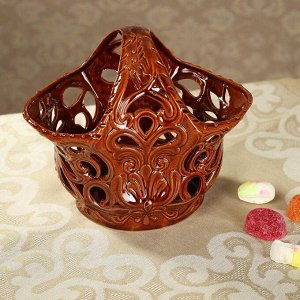 Конфетница "Тюльпан", коричневая, керамика, 18 см