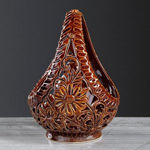 Конфетница "Лукошко", коричневая, резка, керамика, 19 см