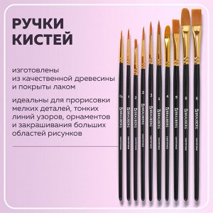Кисти синтетика BRAUBERG, НАБОР 10шт, черные (Круглые; Овальные; Плоские; Лайнеры) 201028