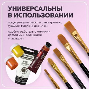 Кисти синтетика BRAUBERG, НАБОР 10шт, черные (Круглые; Овальные; Плоские; Лайнеры) 201028