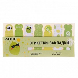 Закладки с клеевым краем, бумажные, дизайн 18 х 65 мм, deVENTE Lime, 7 цветов х 20 листов, в пластиковом пакете